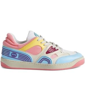 Gucci Basket Low-Top Sneakers Blue Demetra Pink Women's NEW Authentic US 7 | 37